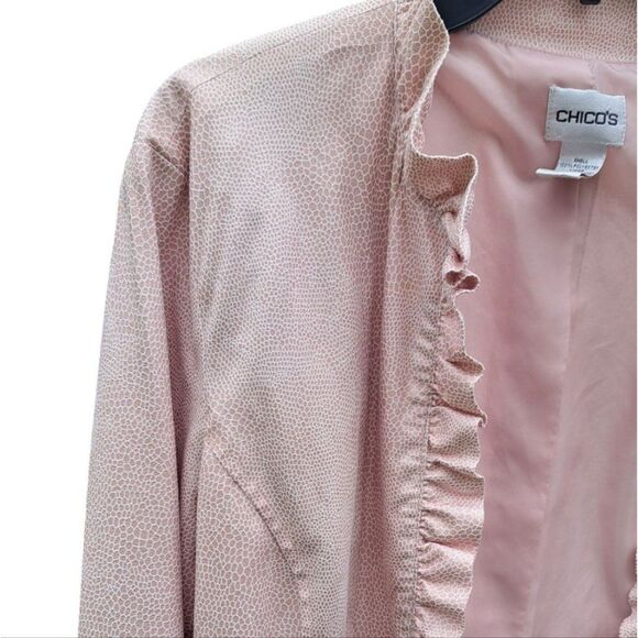 Chico’s Pink Ruffle Snake Print Blazer Jacket Chico's size 2 - Picture 3 of 7